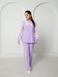 Lavender Cutwork Sleeves Co-ord